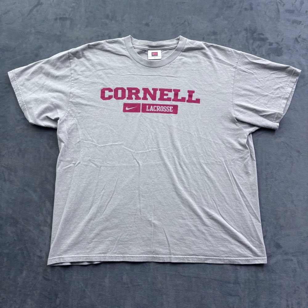 VTG Nike Team Cornell Lacrosse T-Shirt Gray Mens L Organic Cotton Graphic Tee